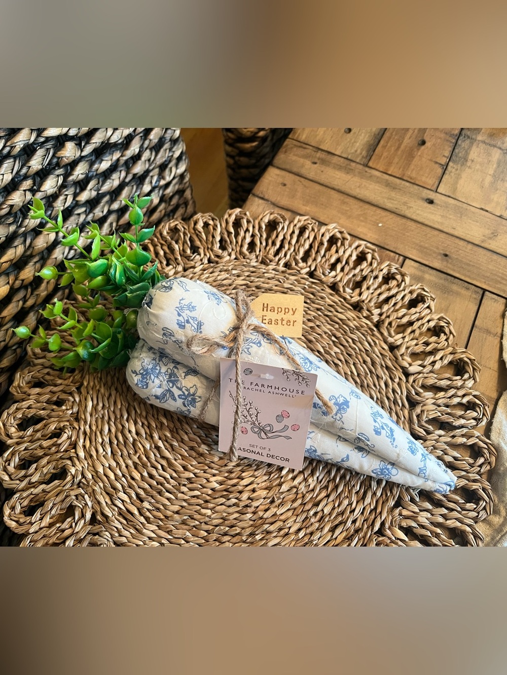 NWT The Farmhouse Rachel Ashwell Blue Floral Decorative carrots  - Set of 3